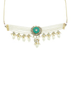 White Blue Brass Gold-Polished Necklace - Ruby Raang | Grocsy