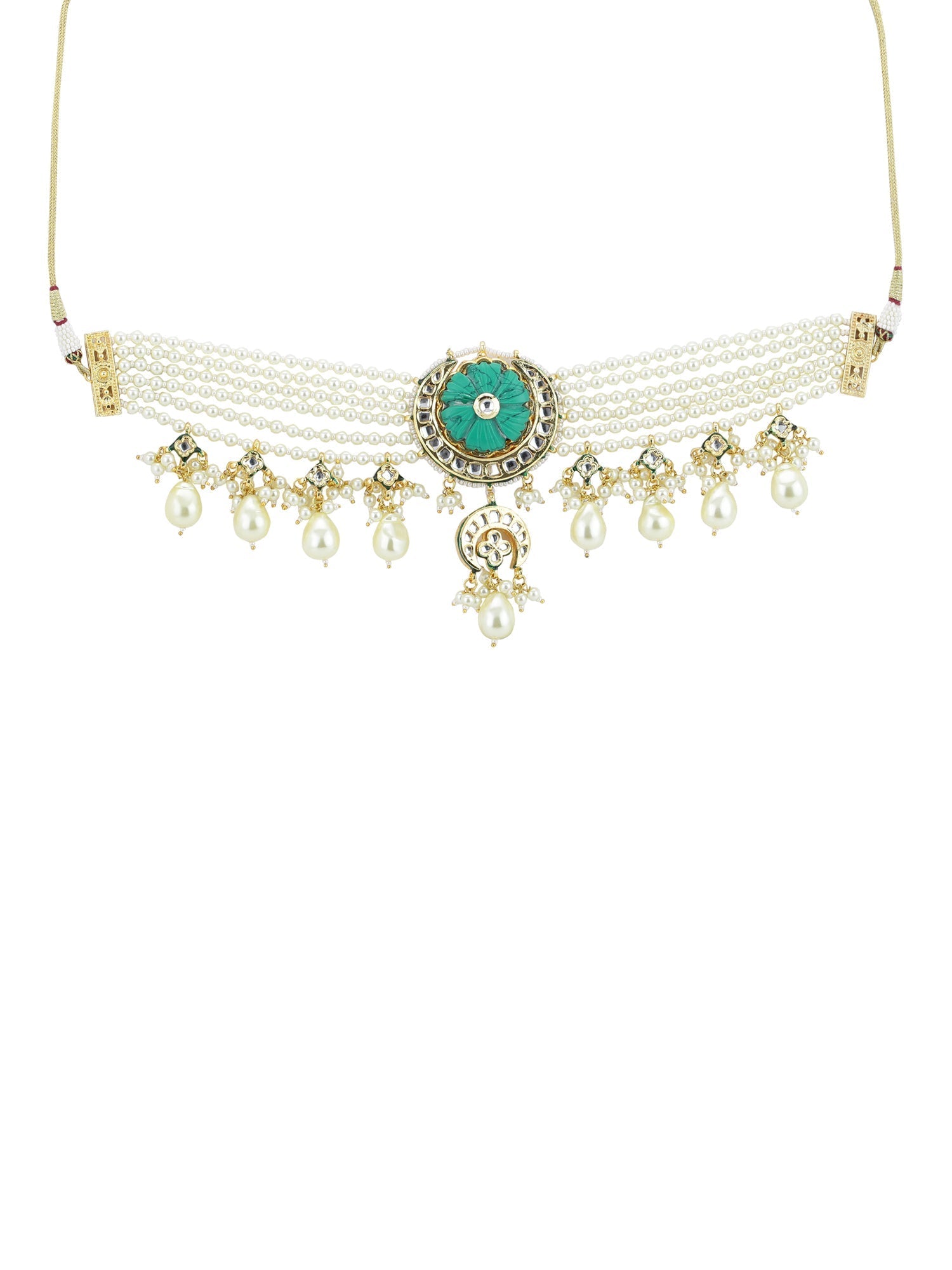 White Blue Brass Gold-Polished Necklace - Ruby Raang | Grocsy