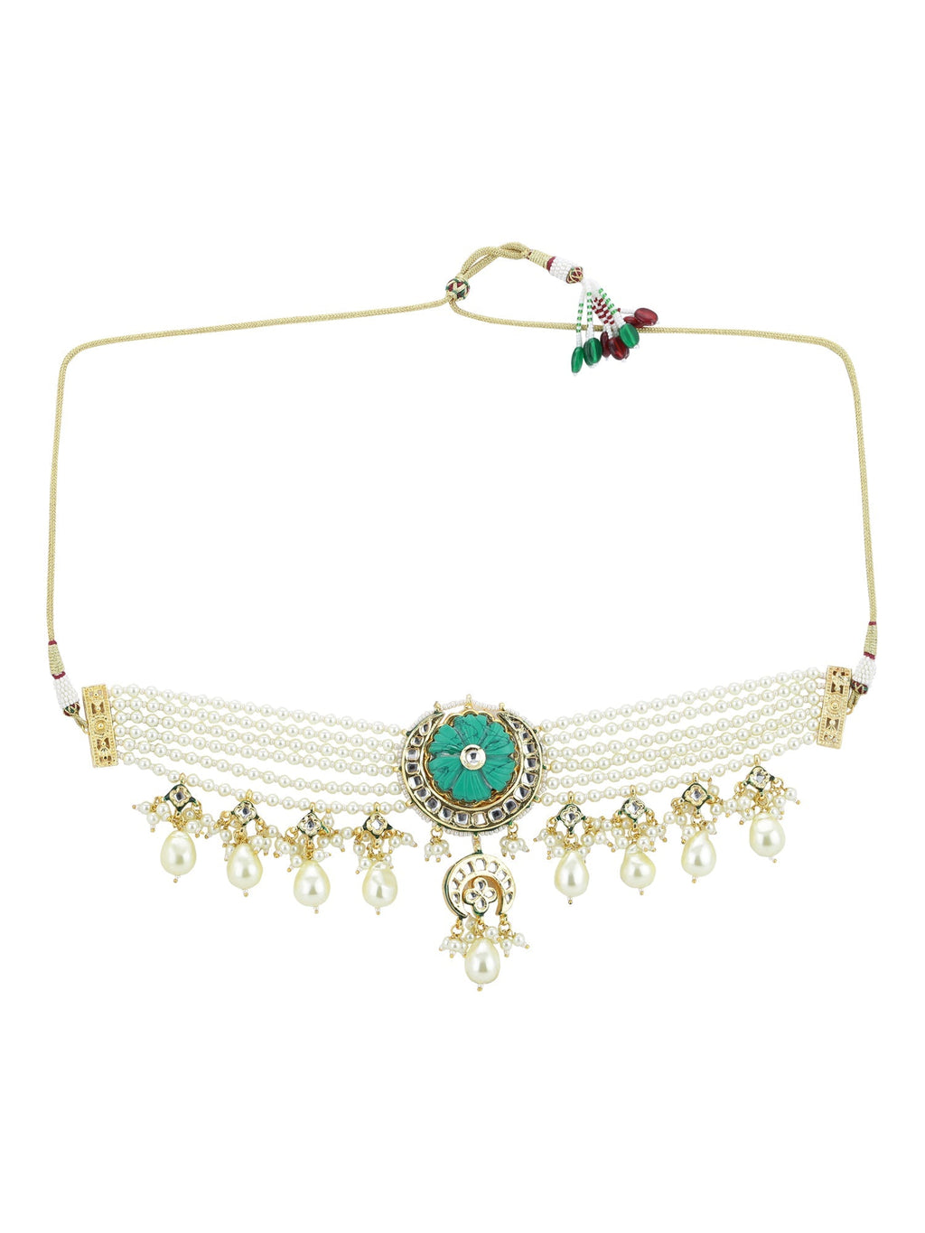 White Blue Brass Gold-Polished Necklace - Ruby Raang | Grocsy