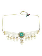 White Blue Brass Gold-Polished Necklace - Ruby Raang | Grocsy