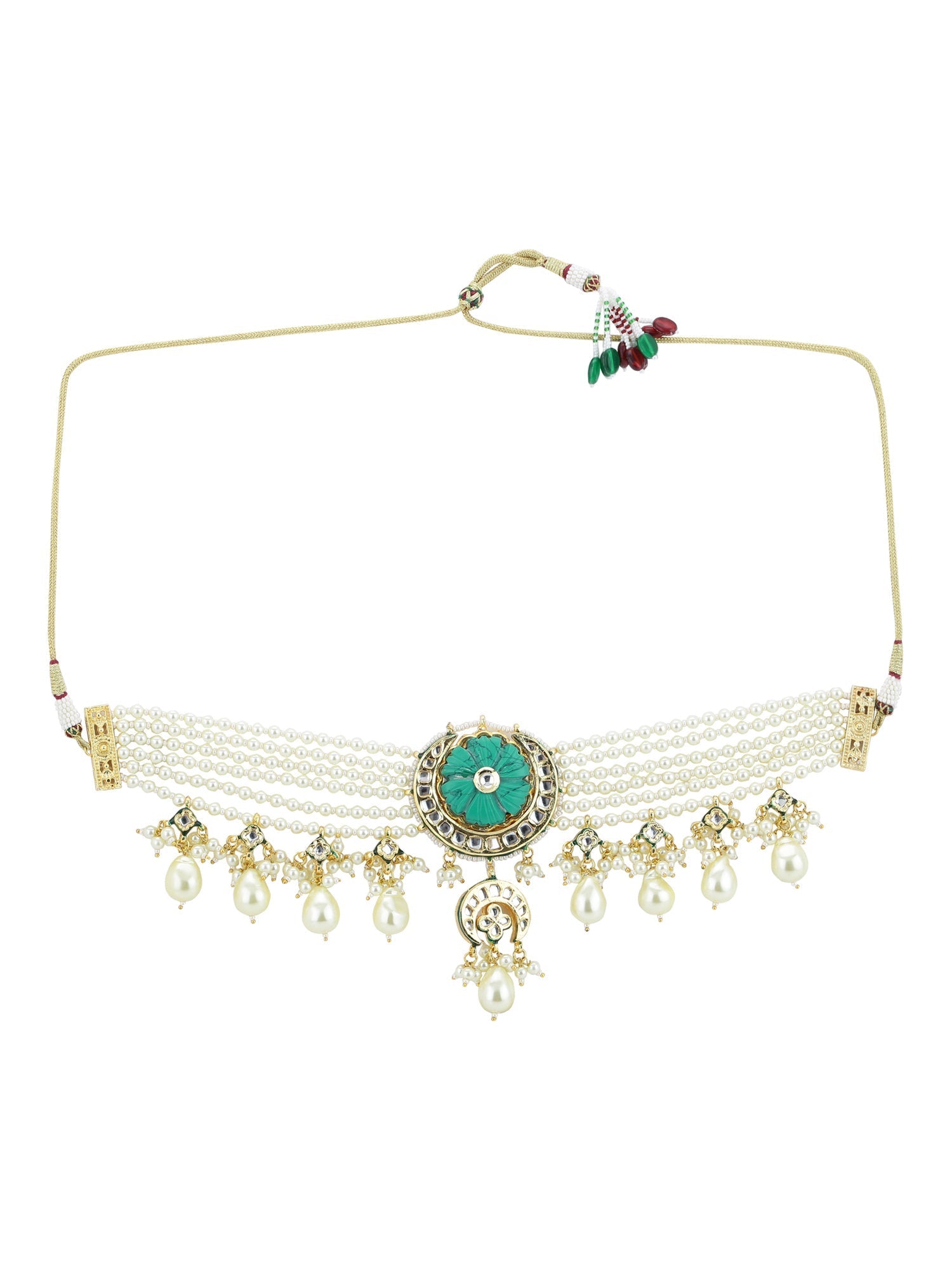 White Blue Brass Gold-Polished Necklace - Ruby Raang | Grocsy