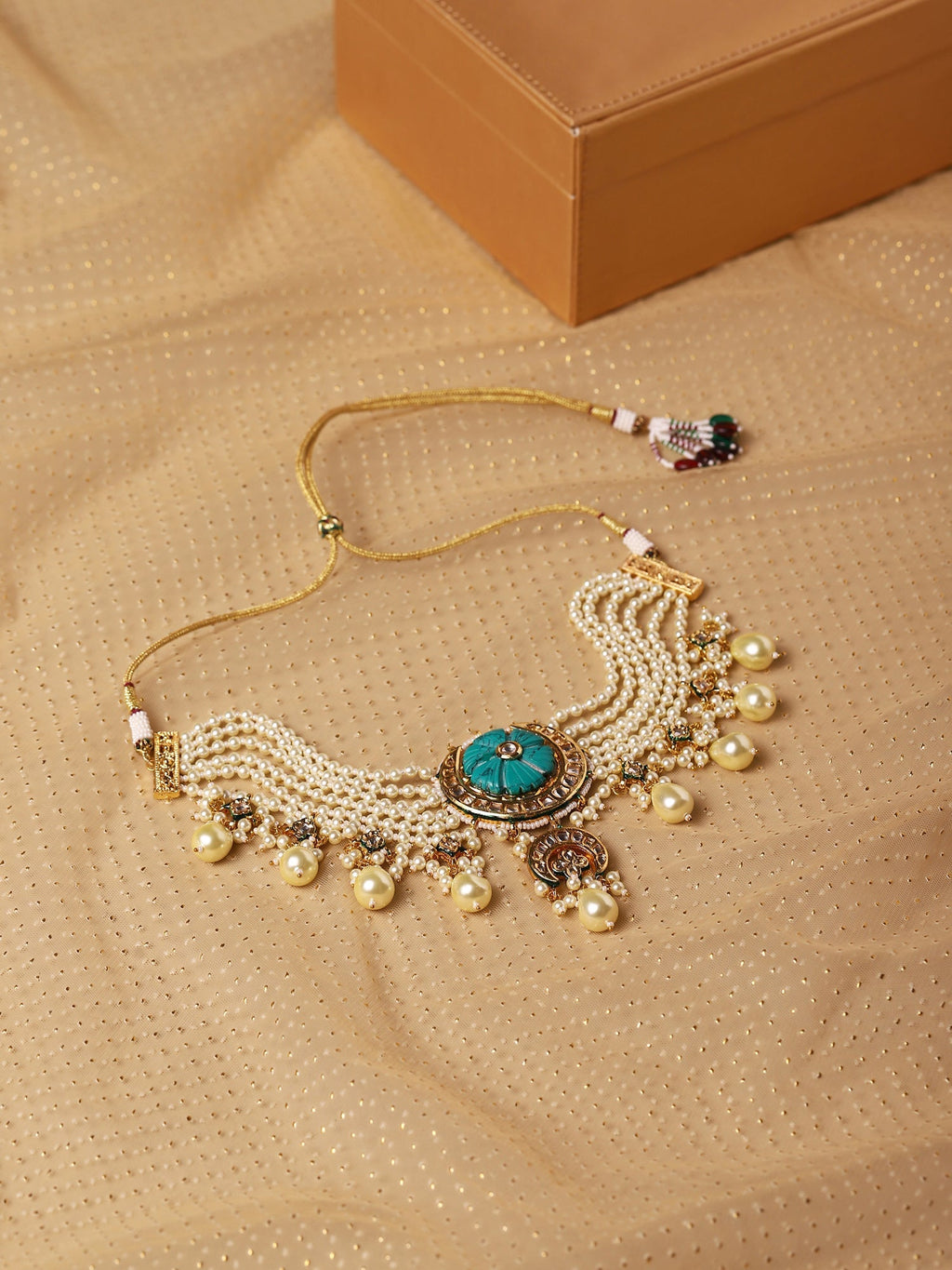 White Blue Brass Gold-Polished Necklace - Ruby Raang | Grocsy