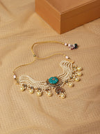 White Blue Brass Gold-Polished Necklace - Ruby Raang | Grocsy