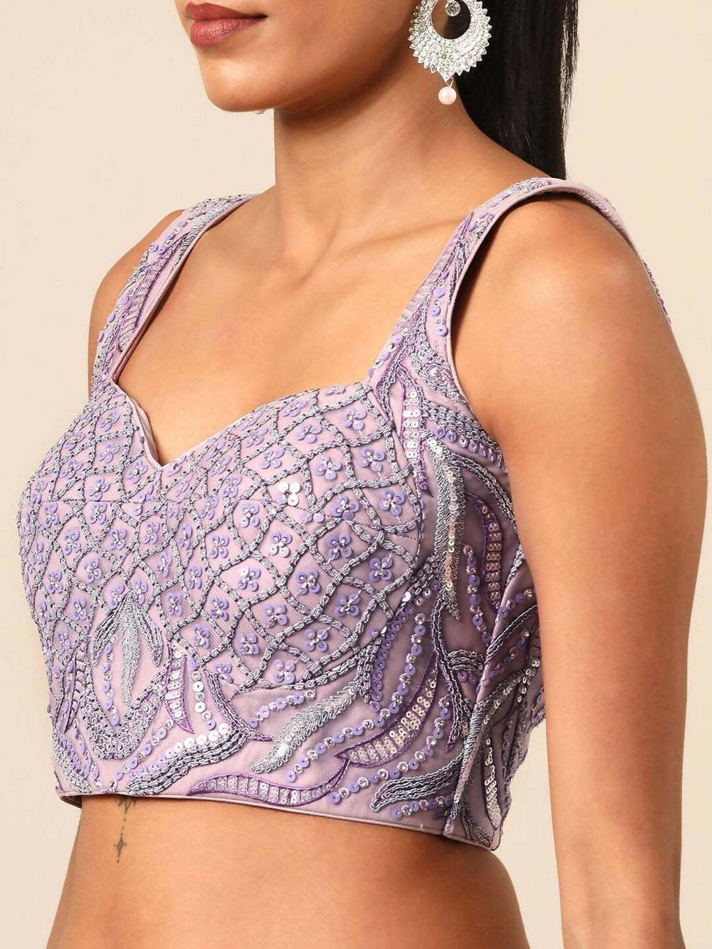 House of Panchhi Lavender Net Sequins and Zarkan embroidery Lehenga choli & Dupatta | Grocsy