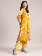 Aavyora Women's Mustard Yellow & White Floral Printed Cotton Co-Ord Set | Grocsy