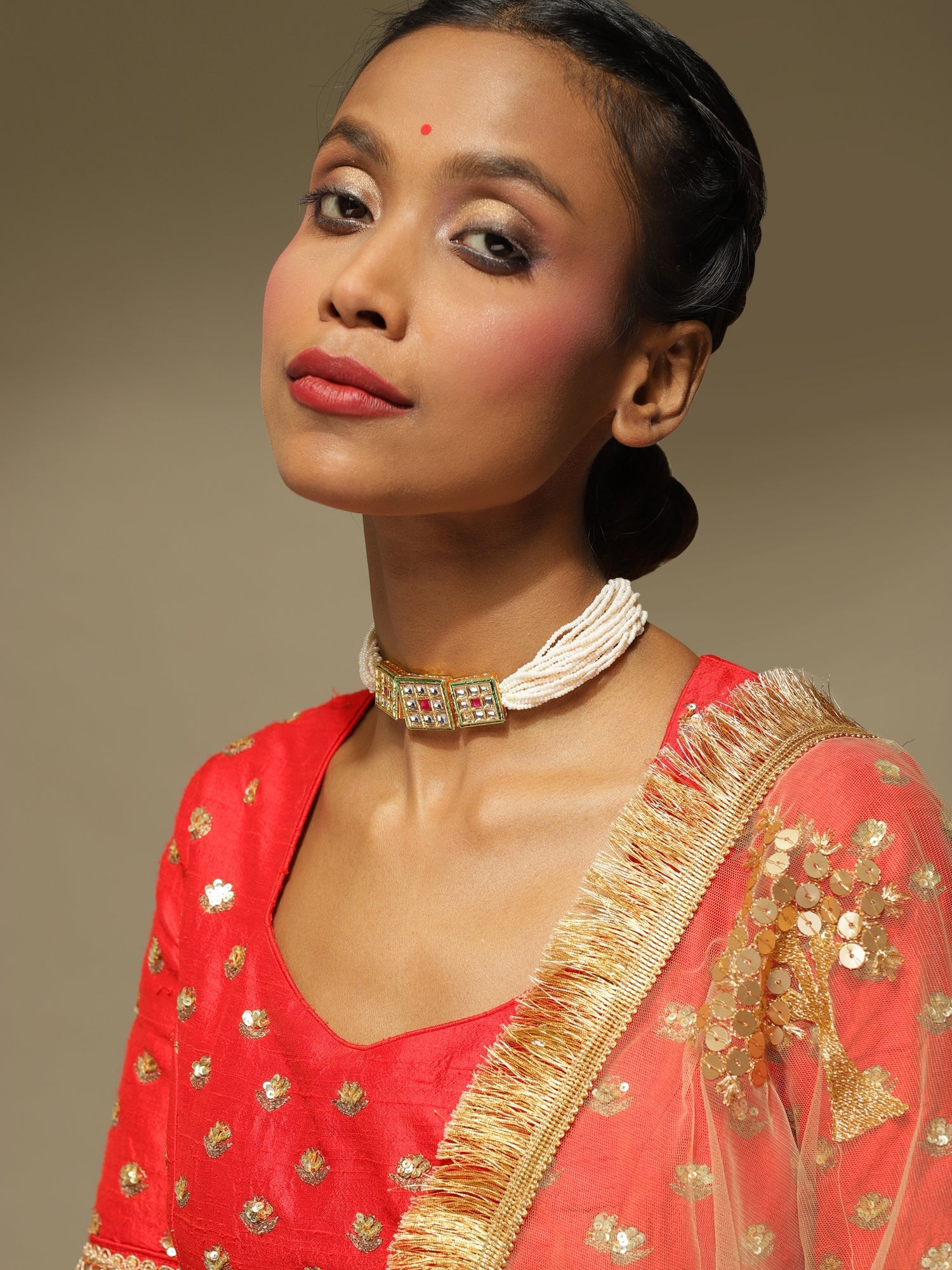 Gold-Toned White Gold-Polished Handcrafted Necklace - Ruby Raang | Grocsy