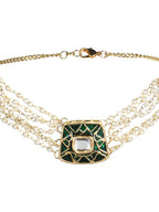 Gold-Polished White Green Brass Kundan Pearls Choker Necklace - Ruby Raang | Grocsy