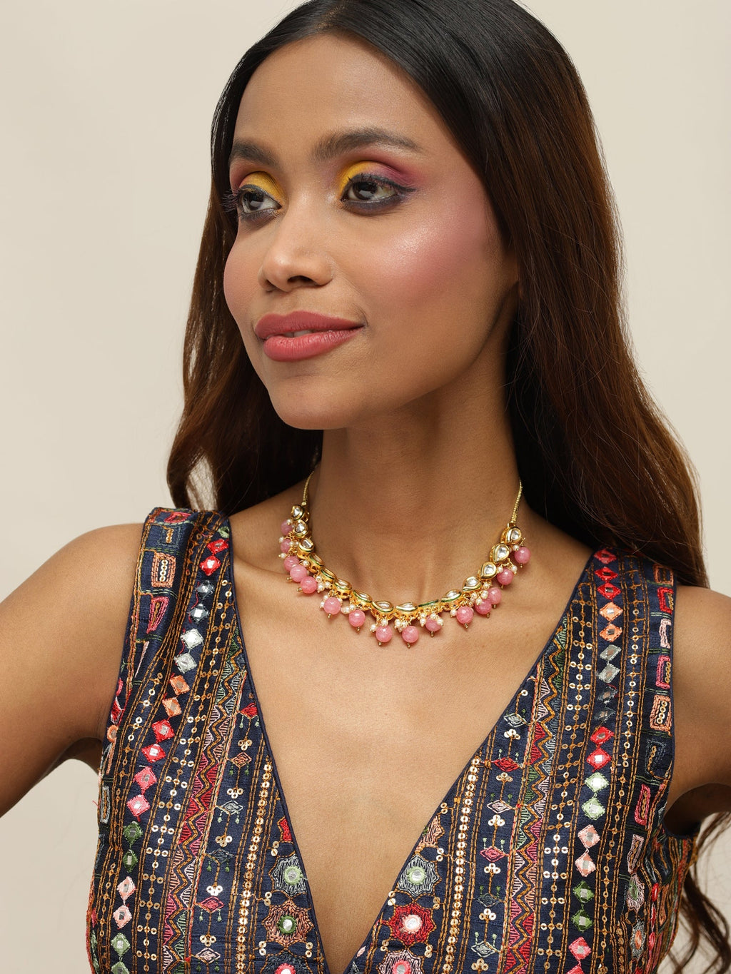Gold-Toned Pink Gold-Polished Handcrafted Necklace - Ruby Raang | Grocsy