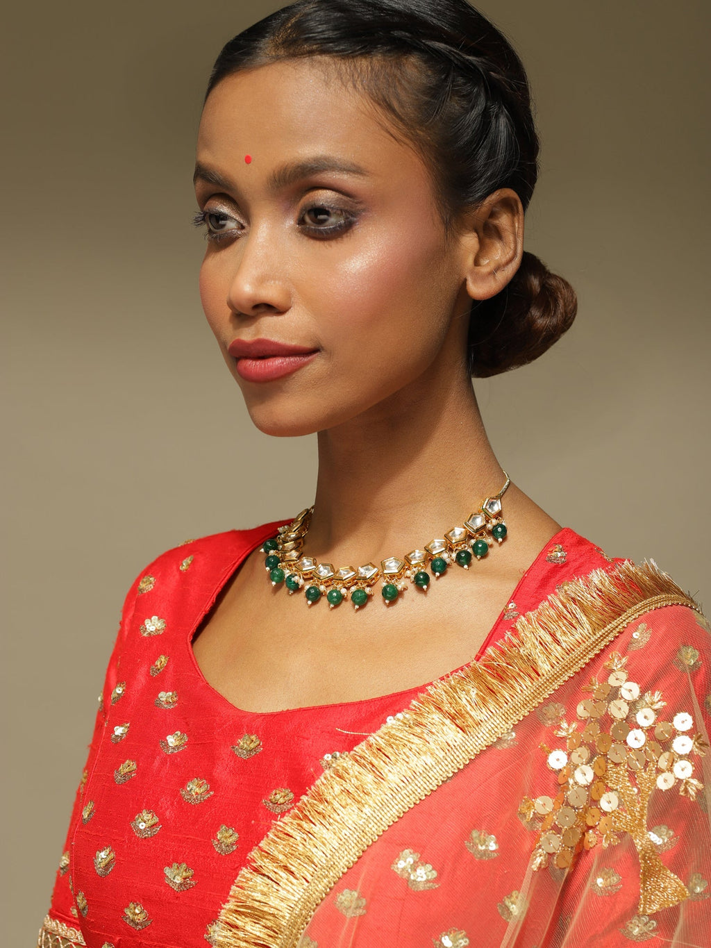 Gold-Polished White Greeb Brass Kundan Pearls Necklace - Ruby Raang | Grocsy