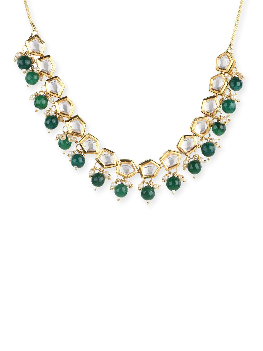 Gold-Polished White Greeb Brass Kundan Pearls Necklace - Ruby Raang | Grocsy
