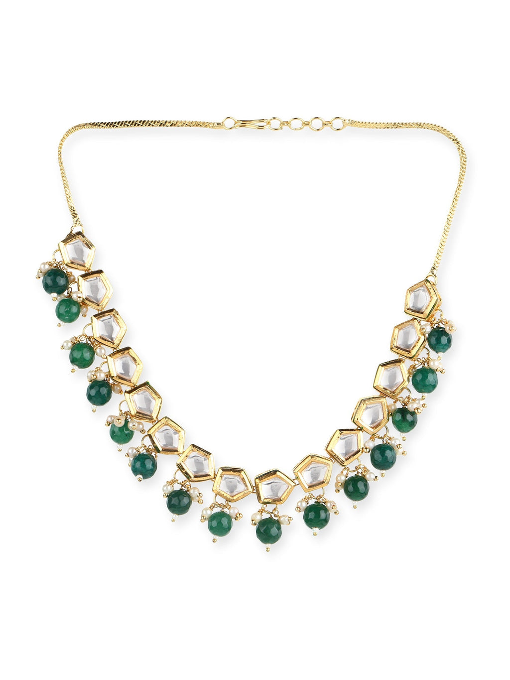 Gold-Polished White Greeb Brass Kundan Pearls Necklace - Ruby Raang | Grocsy