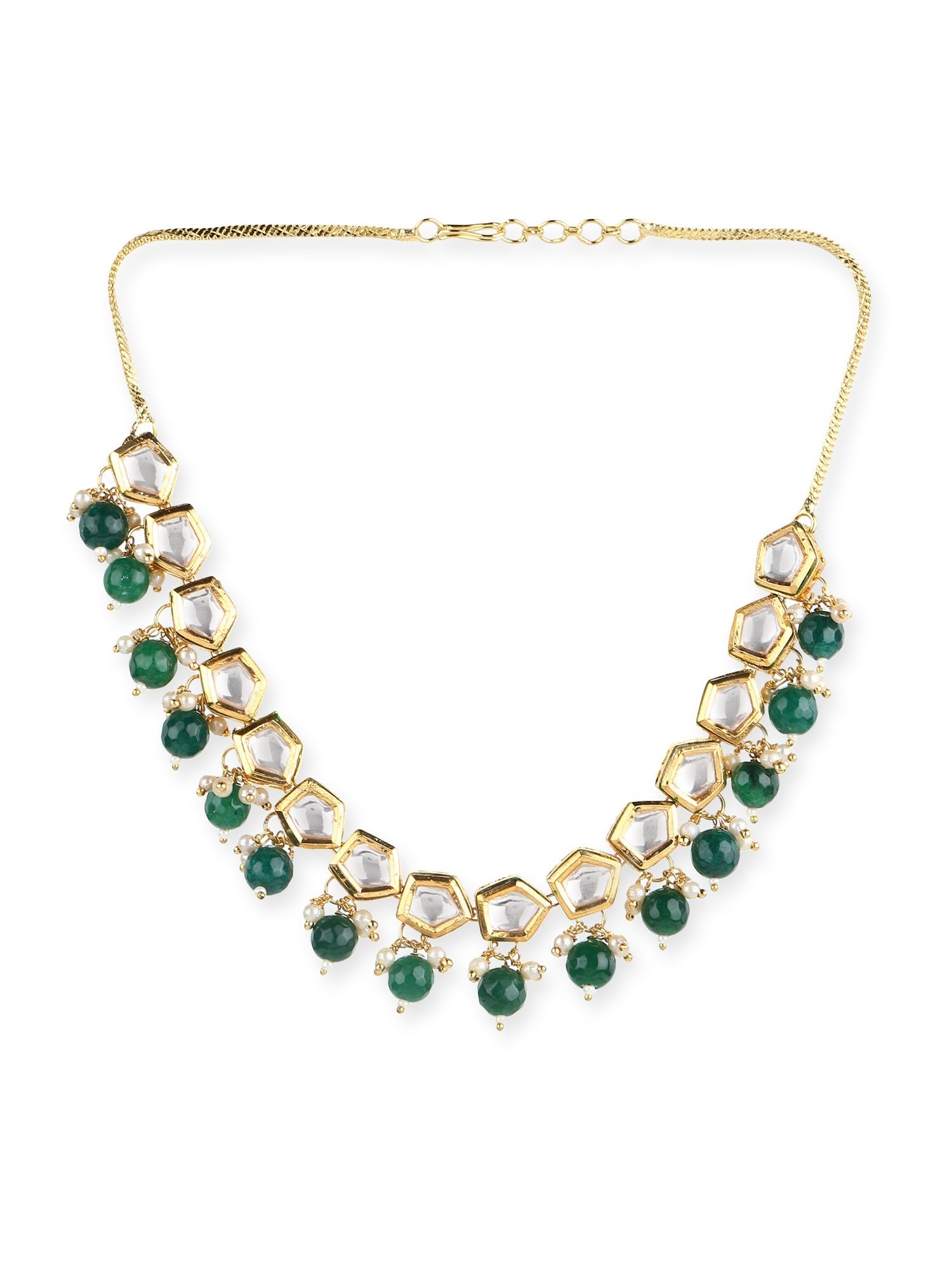 Gold-Polished White Greeb Brass Kundan Pearls Necklace - Ruby Raang | Grocsy