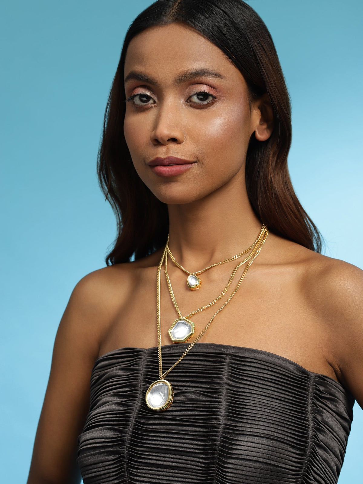 Gold-Polished White Brass Layered Necklace - Ruby Raang | Grocsy