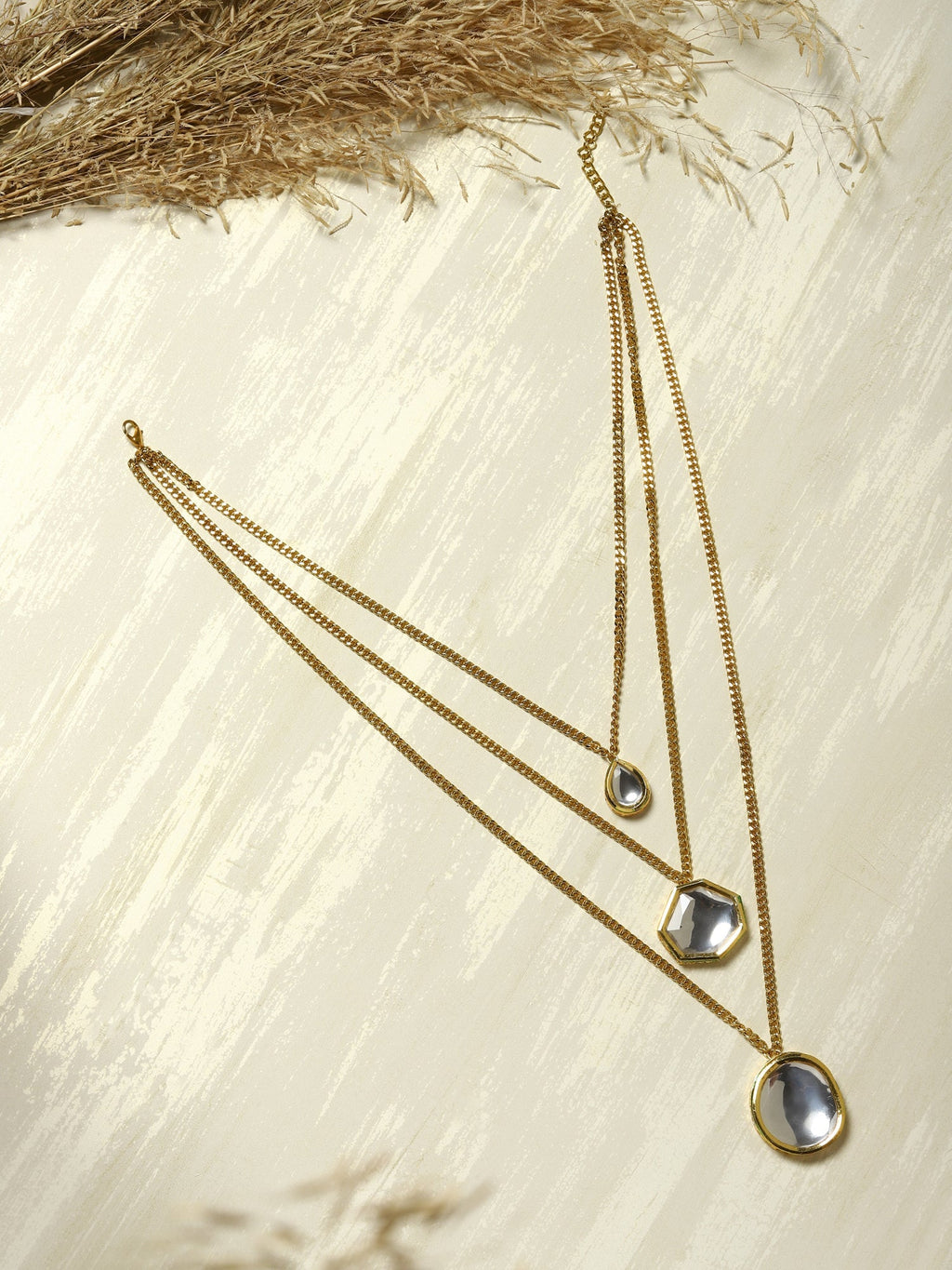 Gold-Polished White Brass Layered Necklace - Ruby Raang | Grocsy