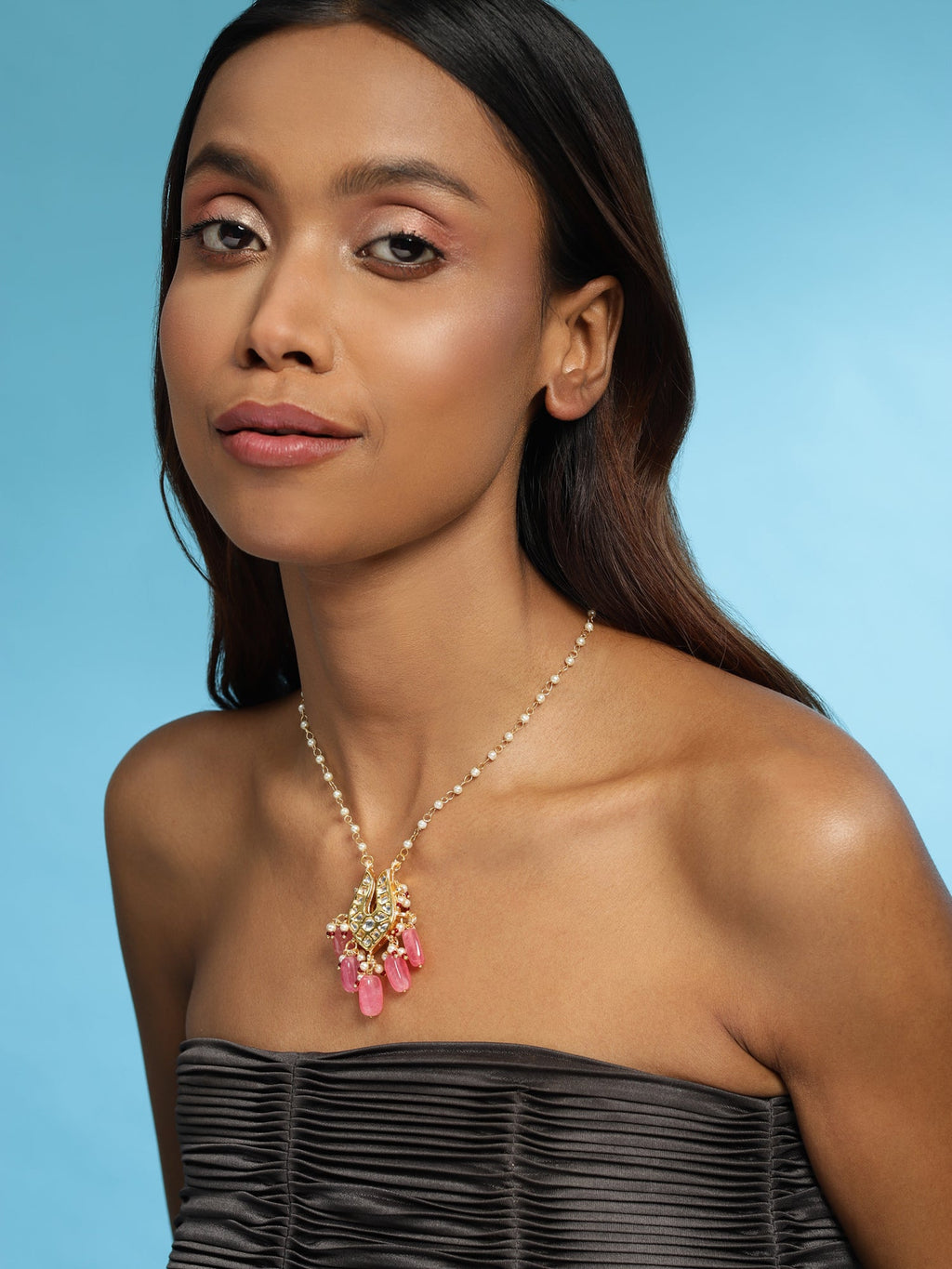 Gold-Polished Pink Brass Necklace - Ruby Raang | Grocsy