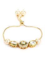 Women's Gold-Polished White Brass Kundan Charm Bracelet - Ruby Raang