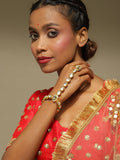 Women's Gold-Polished White Green Brass Kundan Ring Bracelet - Ruby Raang