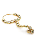 Women's Gold-Polished White Green Brass Kundan Ring Bracelet - Ruby Raang