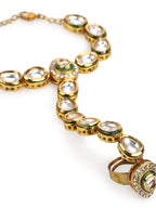 Women's Gold-Polished White Green Brass Kundan Ring Bracelet - Ruby Raang