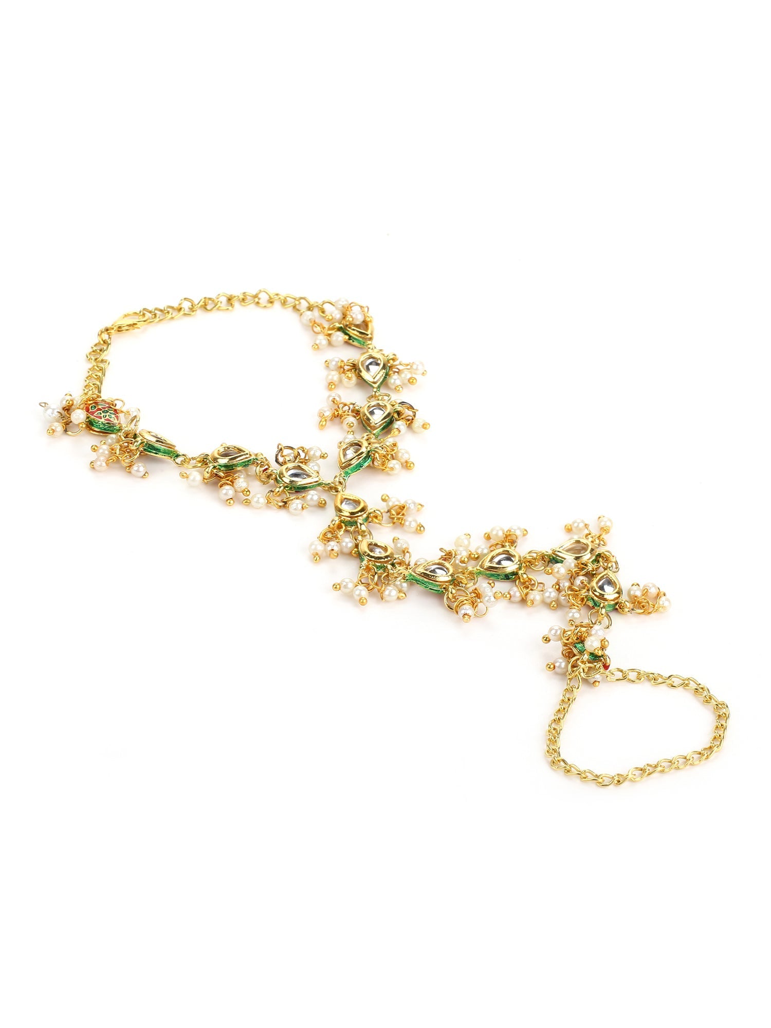 Women's Gold-Polished White Brass Kundan Bangle-Style Bracelet - Ruby Raang | Grocsy