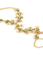 Women's Gold-Polished White Brass Kundan Bangle-Style Bracelet - Ruby Raang | Grocsy