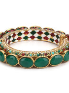 Gold-Polished Kundan Meenakari Bangle - Ruby Raang