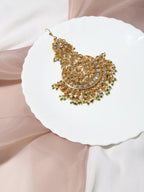 Gold-Polished Kundan Studded Maang Tikka Jhoomar - Ruby Raang | Grocsy