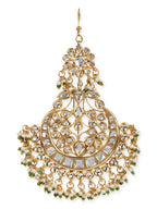 Gold-Polished Kundan Studded Maang Tikka Jhoomar - Ruby Raang | Grocsy