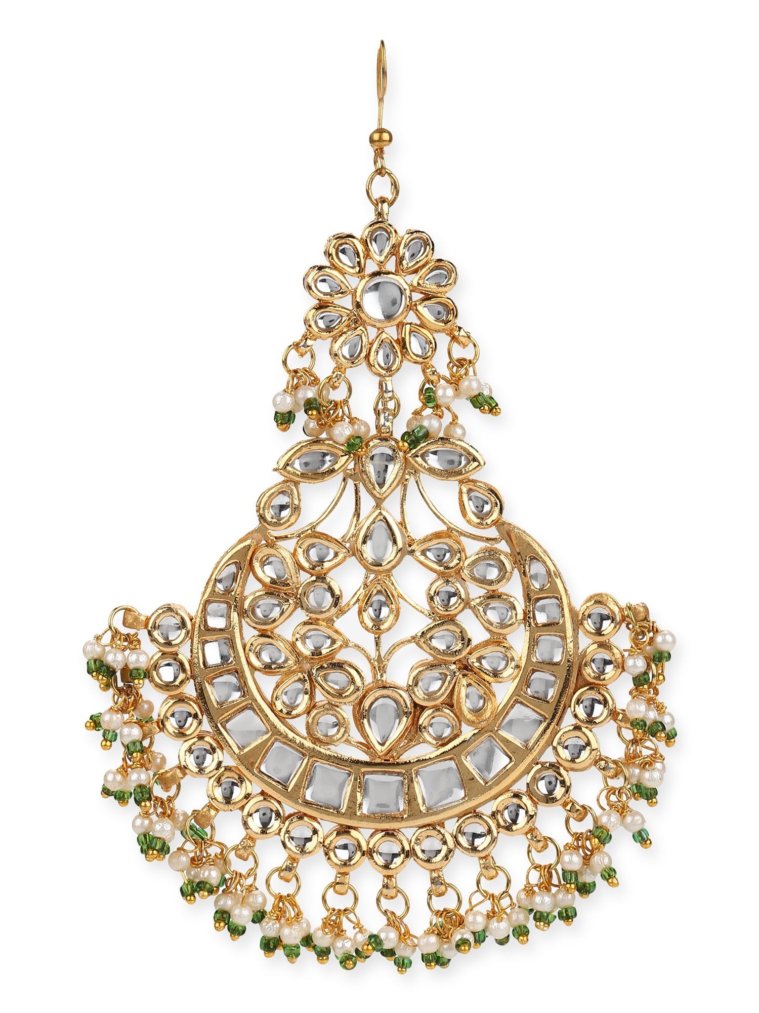 Gold-Polished Kundan Studded Maang Tikka Jhoomar - Ruby Raang | Grocsy