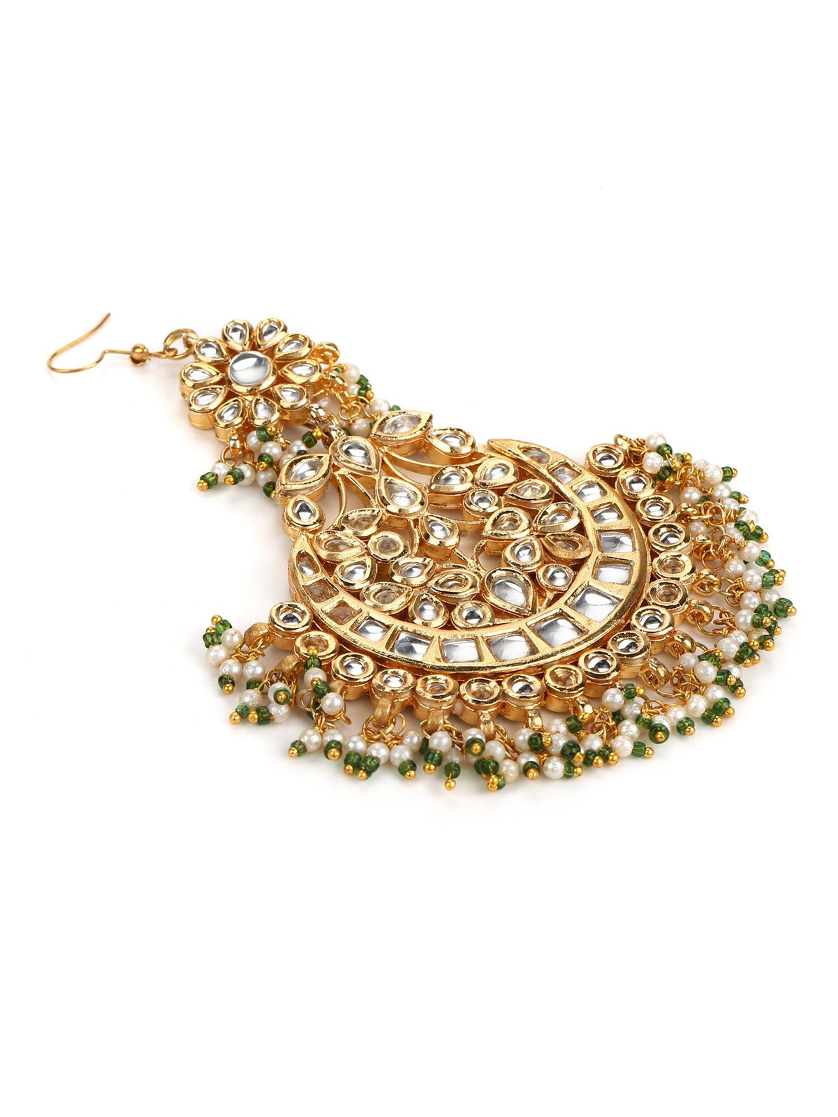 Gold-Polished Kundan Studded Maang Tikka Jhoomar - Ruby Raang | Grocsy