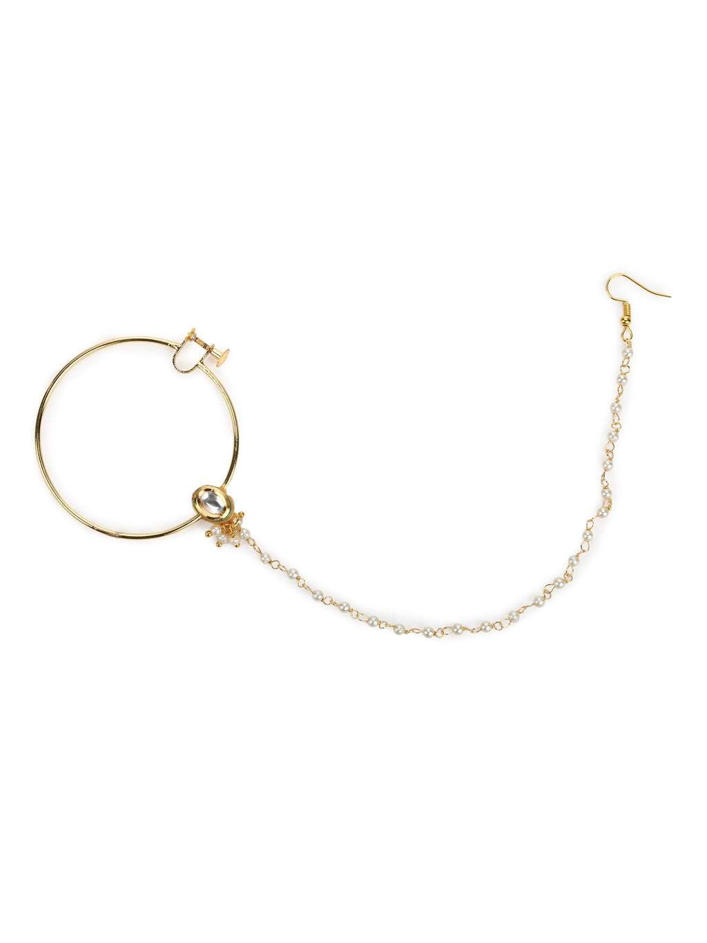 Women's Gold-Toned White Kundan Nose Ring - Ruby Raang | Grocsy