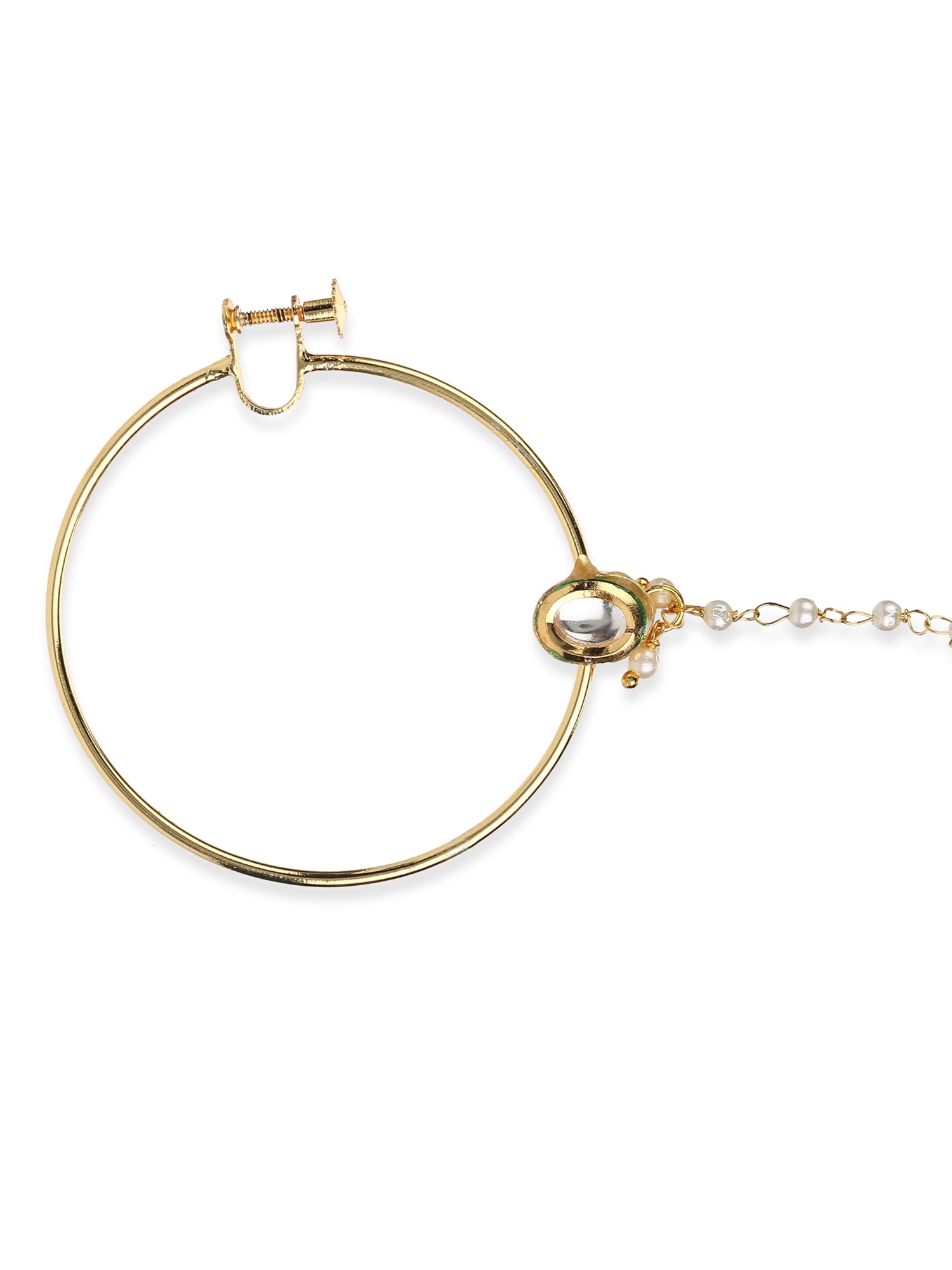 Women's Gold-Toned White Kundan Nose Ring - Ruby Raang | Grocsy