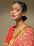 White Gold-Toned Plated Kundan Vilandi Chained Nose Ring - Ruby Raang | Grocsy