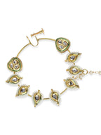 White Gold-Toned Plated Kundan Vilandi Chained Nose Ring - Ruby Raang | Grocsy