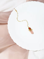 Gold-Polished Red Kundan-Studded Handcrafted Maang Tikka - Ruby Raang | Grocsy