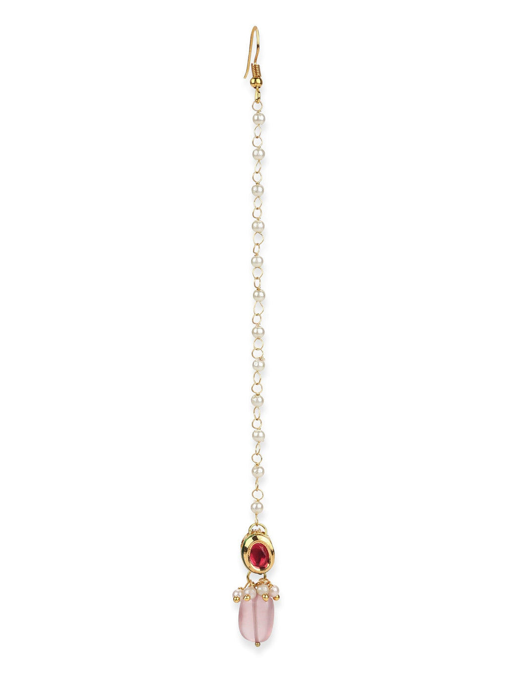 Gold-Polished Red Kundan-Studded Handcrafted Maang Tikka - Ruby Raang | Grocsy