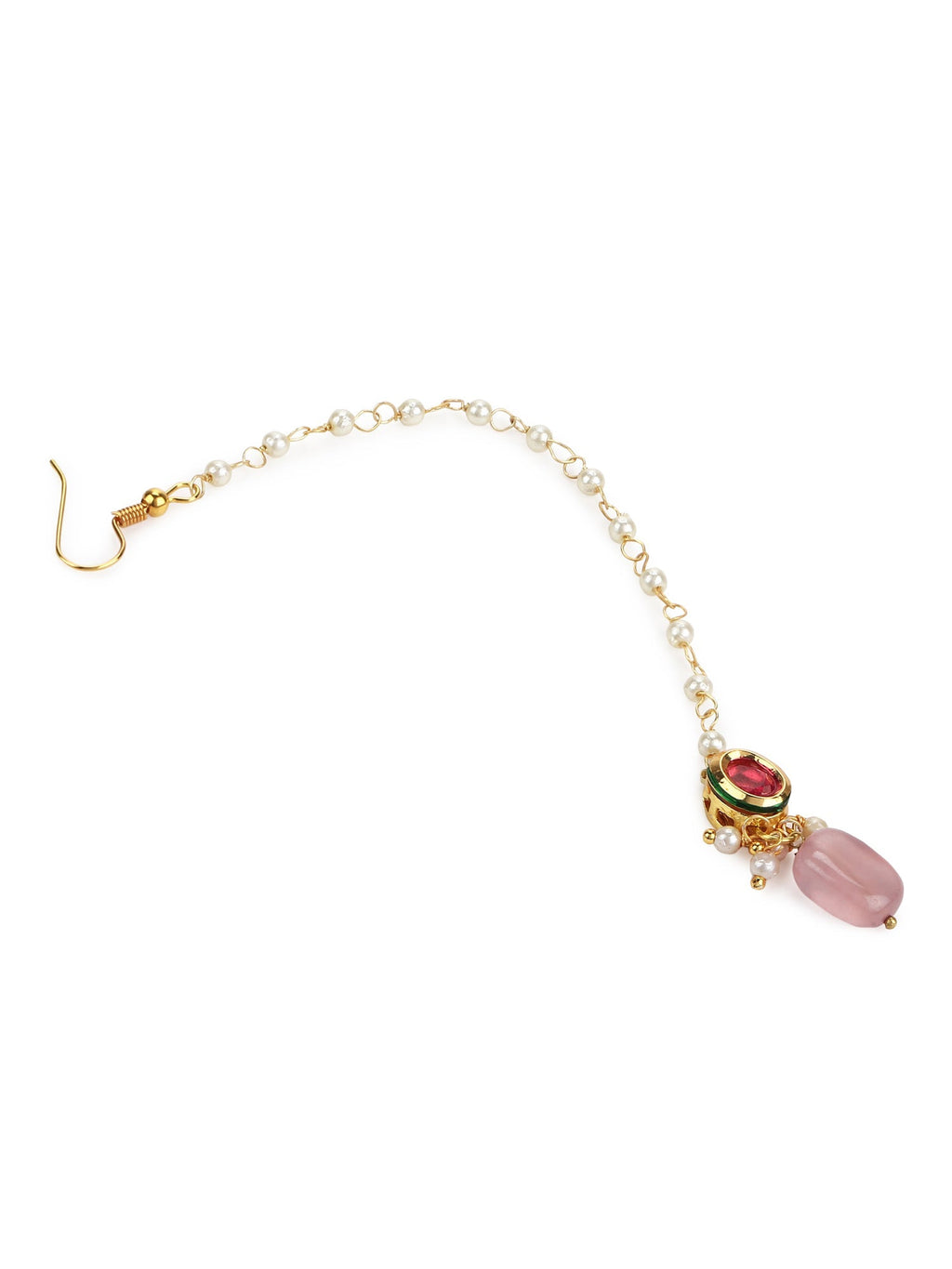 Gold-Polished Red Kundan-Studded Handcrafted Maang Tikka - Ruby Raang | Grocsy