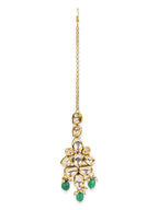 Gold-Polished Green White Kundan-Studded Maang Tikka - Ruby Raang | Grocsy