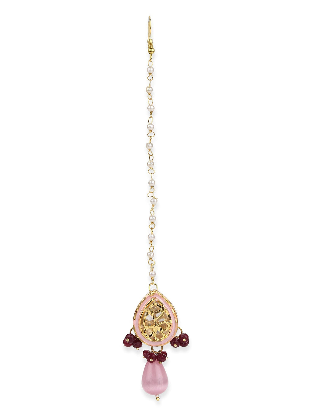 Pink Gold-Polished Kundan Studded Maang Tikka - Ruby Raang | Grocsy