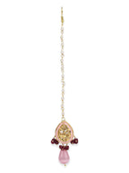 Pink Gold-Polished Kundan Studded Maang Tikka - Ruby Raang | Grocsy