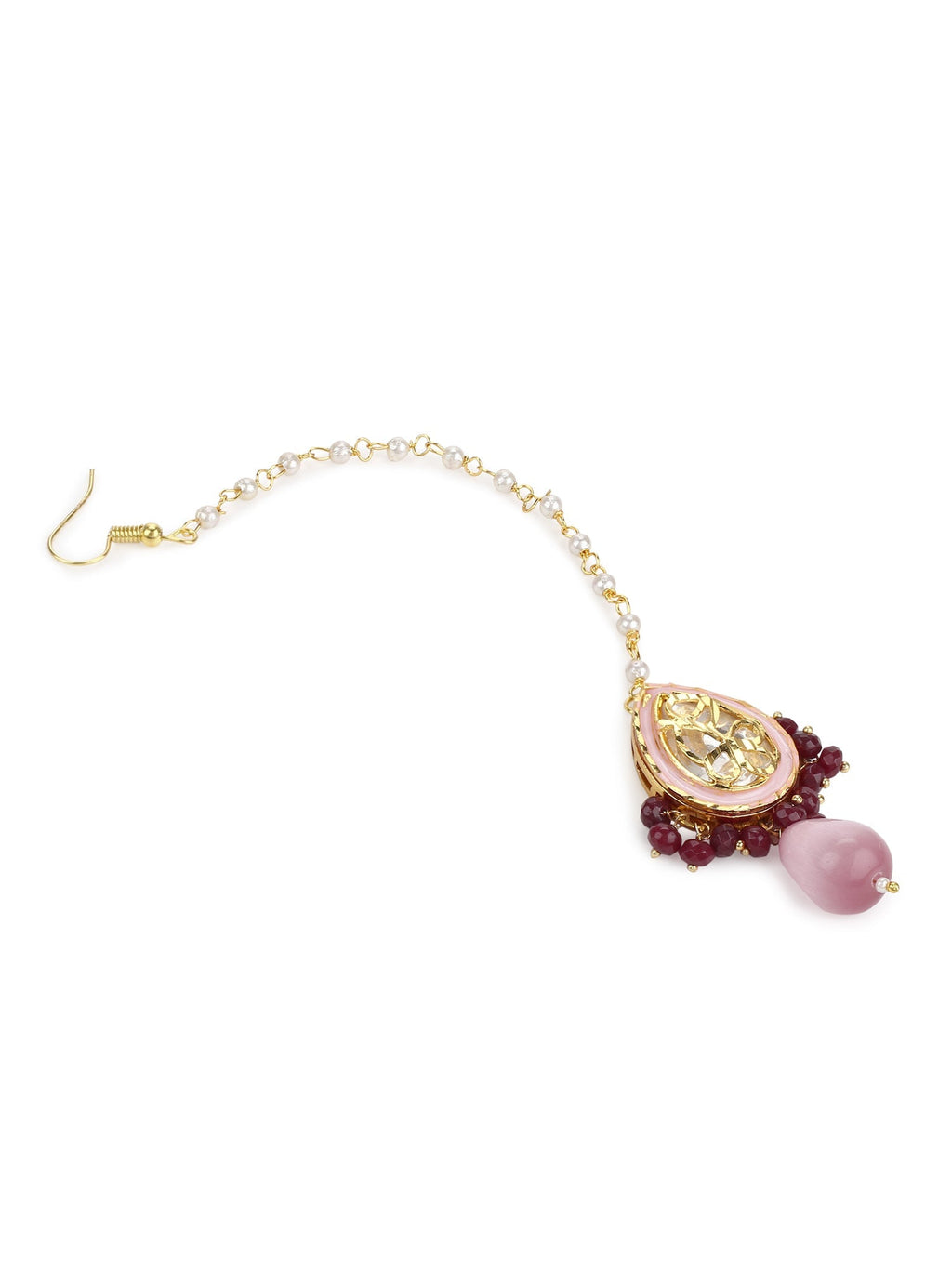 Pink Gold-Polished Kundan Studded Maang Tikka - Ruby Raang | Grocsy