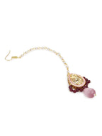 Pink Gold-Polished Kundan Studded Maang Tikka - Ruby Raang | Grocsy