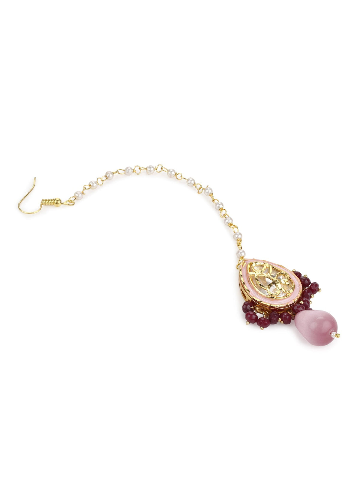 Pink Gold-Polished Kundan Studded Maang Tikka - Ruby Raang | Grocsy