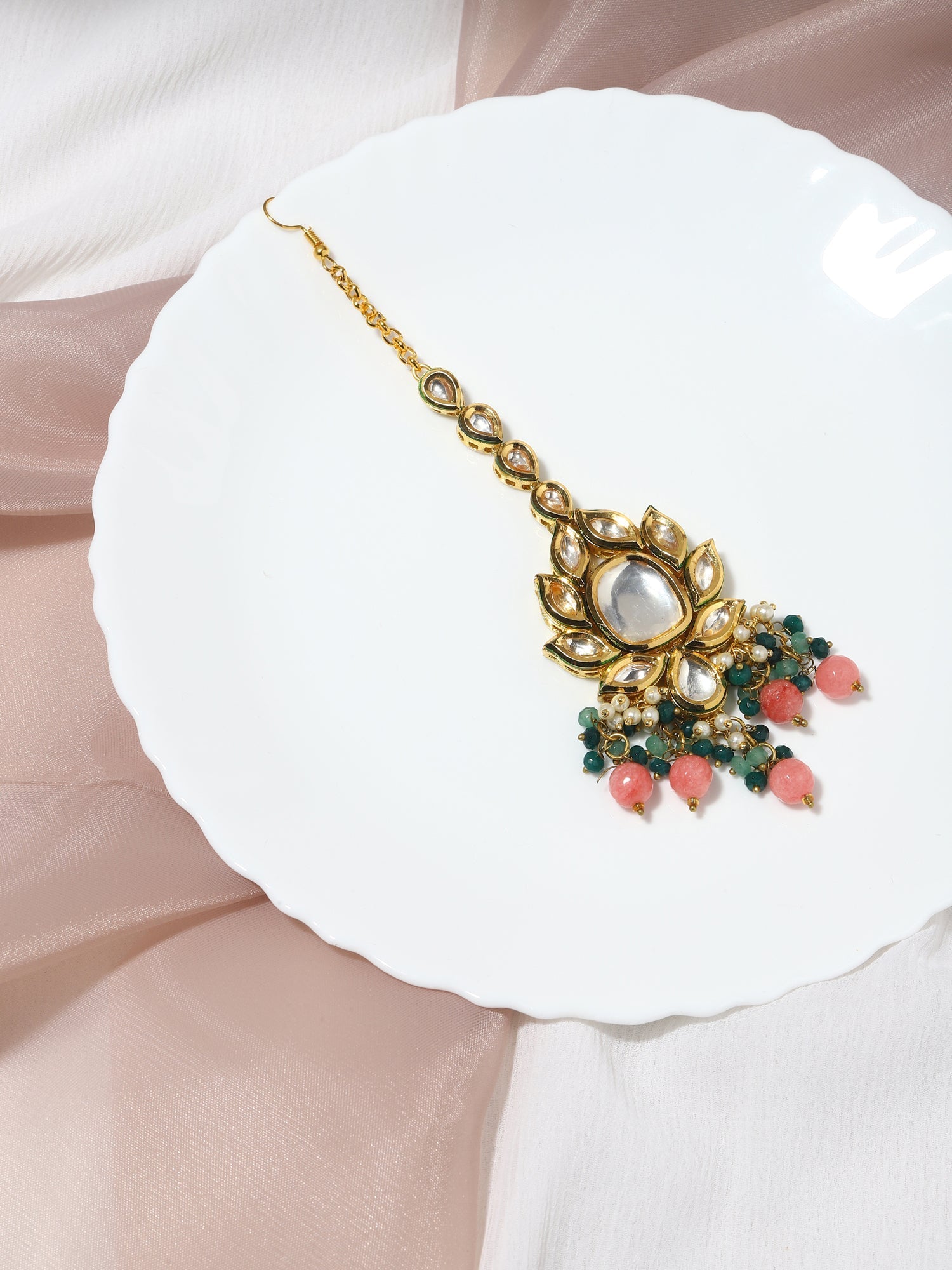 Gold-Toned Kundan Studded Maang Tikka - Ruby Raang | Grocsy