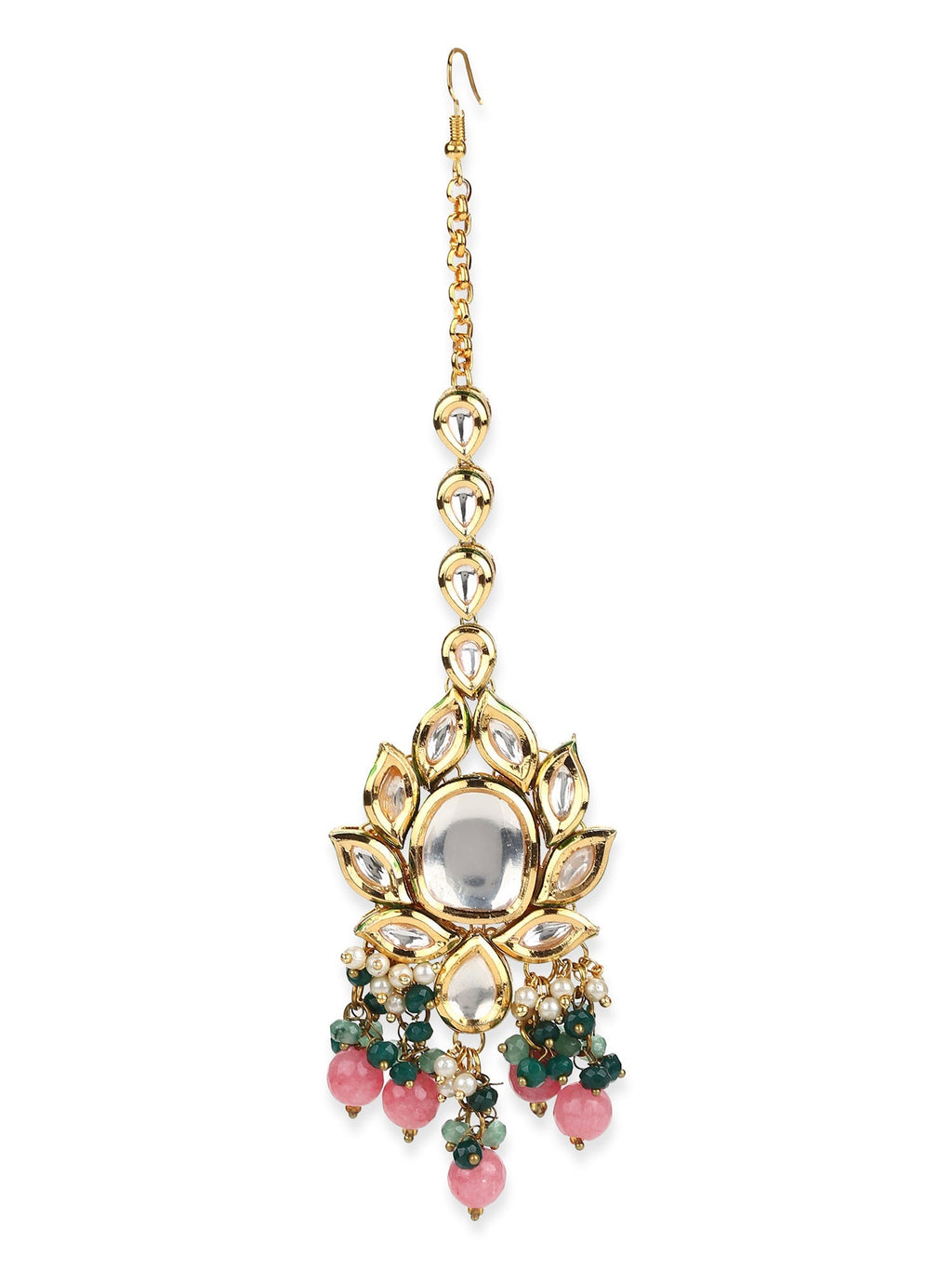 Gold-Toned Kundan Studded Maang Tikka - Ruby Raang | Grocsy