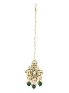 Gold-Polished Green Kundan-Studded Maang Tikka - Ruby Raang | Grocsy