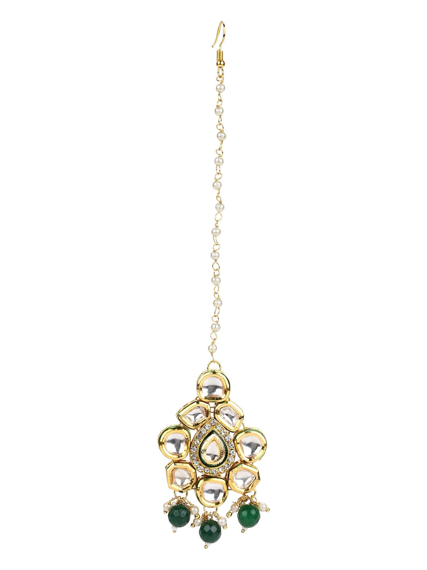 Gold-Polished Green Kundan-Studded Maang Tikka - Ruby Raang | Grocsy
