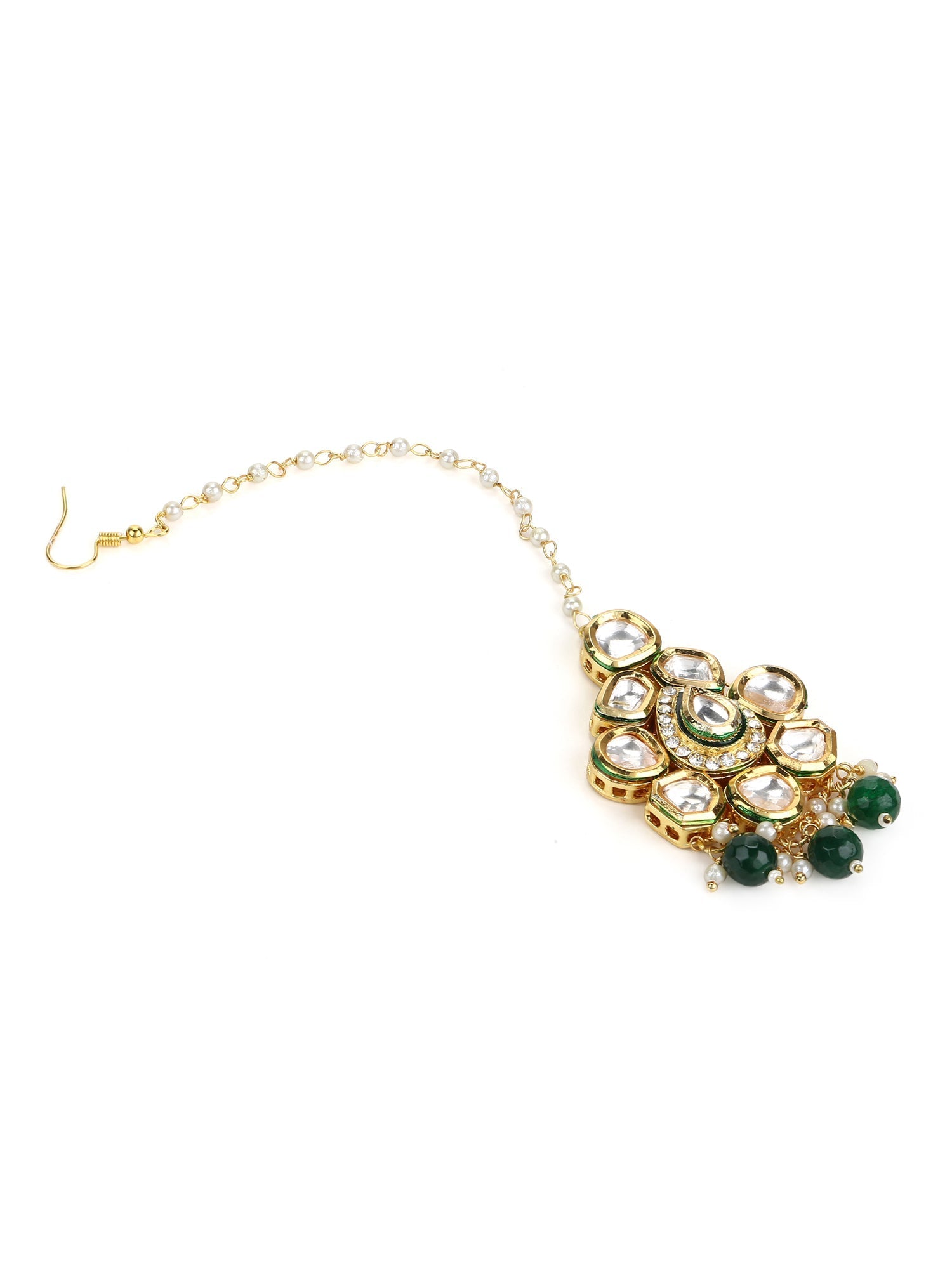 Gold-Polished Green Kundan-Studded Maang Tikka - Ruby Raang | Grocsy