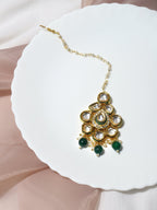 Gold-Polished Green Kundan-Studded Maang Tikka - Ruby Raang | Grocsy
