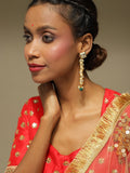 Cream-Coloured Green Gold-Polished Kundan Studded Contemporary Drop Earrings - Ruby Raang | Grocsy